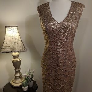 Sue Wong Sequin Gold Dress Size 4